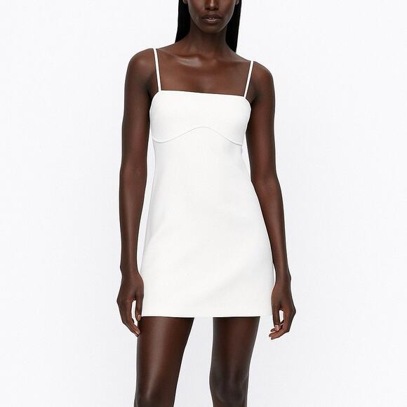 Zara Dresses & Skirts - Zara White Sleeveless Square Neck Cami Camisole Slip Tank Mini Dress Size S